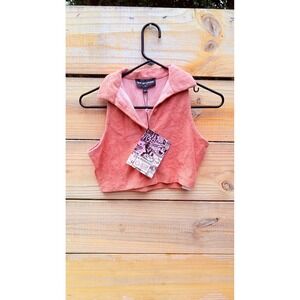 New Girl Order Coral Pink Terry Cloth Sleeveless Button Crop Top Size 6 NEW